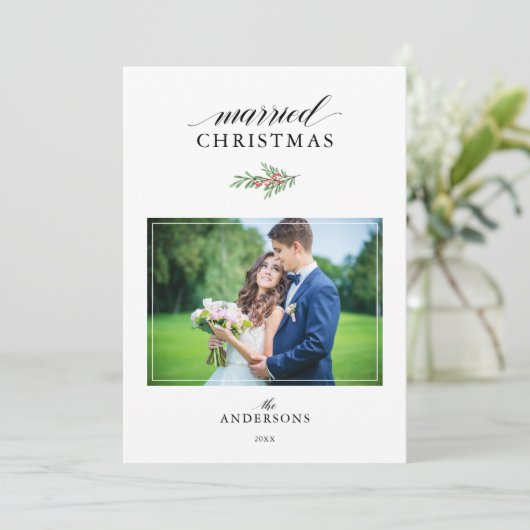 クリスマス結婚したミニマルの新婚写真クリスマス シーズンカード (スタンド正面)