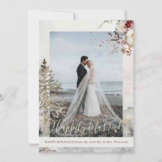 クリスマス結婚した休暇の新婚の写真 シーズンカード (正面)