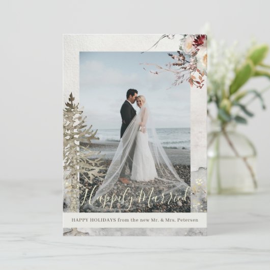 クリスマス結婚した休暇の新婚の写真 シーズンカード (スタンド正面)