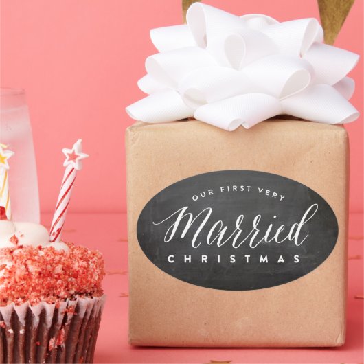 クリスマス結婚した初のミスター&ミセス結婚ズ 楕円形シール (パーティー)