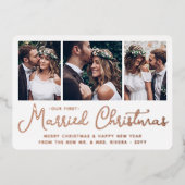 クリスマス結婚した初の結婚写真コラージュ 箔シーズンカード (正面)