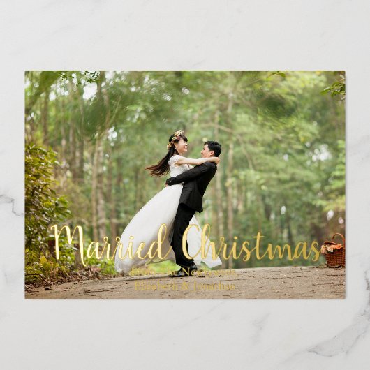 クリスマス結婚した新エレガント婚の写真 箔シーズンカード (正面)
