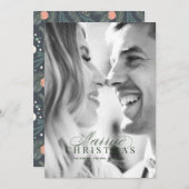 クリスマス結婚した新婚のフォトカードグリーン シーズンカード (正面/裏面)