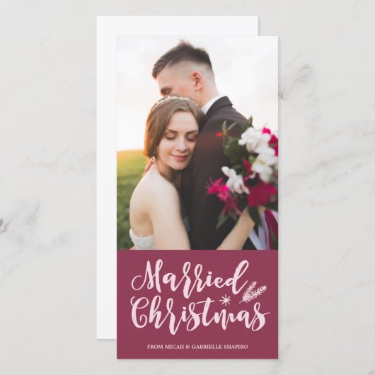 クリスマス結婚した | パインモダンマウブ写真 シーズンカード (正面/裏面)