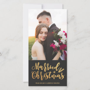 クリスマス結婚した パインモダン金ゴールド写真 シーズンカード