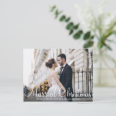 クリスマス結婚した | 白いスクリプトの写真 ポストカード (スタンド正面)