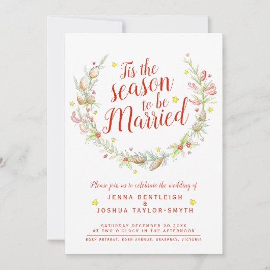 クリスマス結婚のコーンの果実の水彩写真 招待状 (正面)