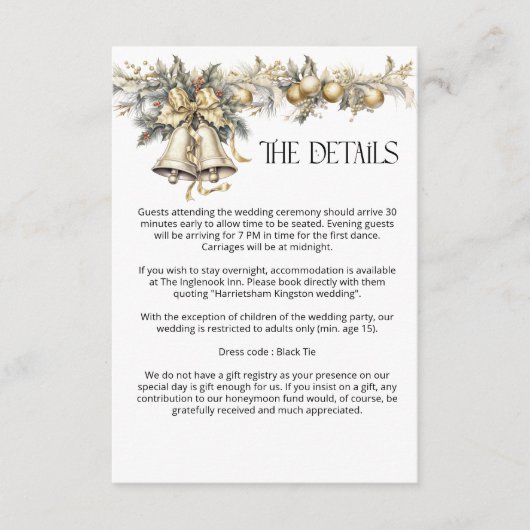 クリスマス結婚のゴールデンホリーベル詳細 エンクロージャーカード (正面)