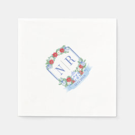 クリスマス結婚のチャイノアイセリーカップルのモノグラム スタンダードカクテルナプキン