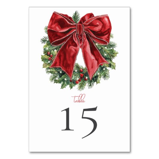 クリスマス結婚のテーブル番号 – 水彩花輪 テーブルナンバー (正面)
