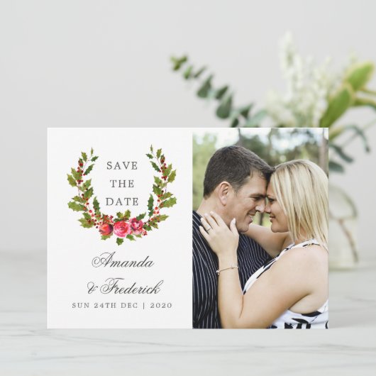 クリスマス結婚のフローラHolly日付の写真を保存 セーブザデート (スタンド正面)