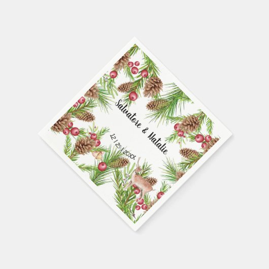 クリスマス結婚のブライダルシャワー結婚式 スタンダードカクテルナプキン (角)