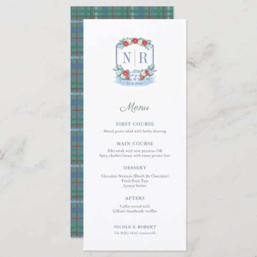 クリスマス結婚のモノグラムの個々の地名 メニュー (正面/裏面)