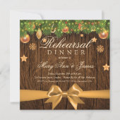 クリスマス結婚のリハーサルディナー金ゴールドデコール 招待状 (正面)