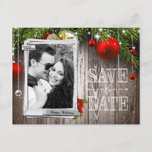 クリスマス結婚の写真日付を保存 案内ポストカード