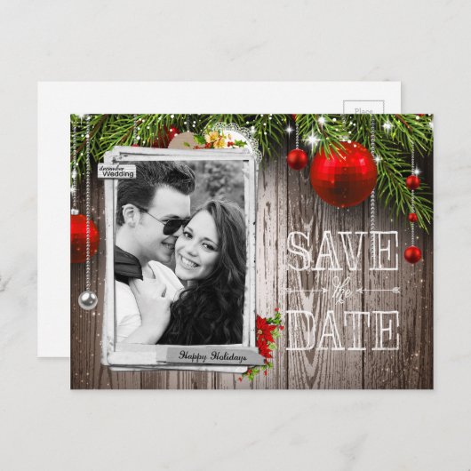 クリスマス結婚の写真日付を保存 案内ポストカード (正面/裏面)