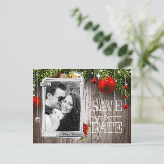 クリスマス結婚の写真日付を保存 案内ポストカード (スタンド正面)