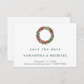 クリスマス結婚の冬のオーナメントの森救の日付 招待状 (正面/裏面)