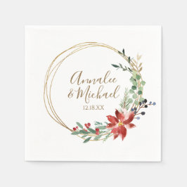 クリスマス結婚の冬のモダンリース赤 スタンダードカクテルナプキン