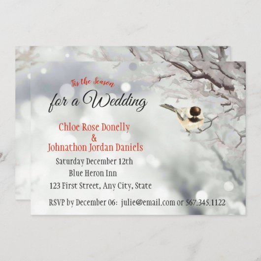クリスマス結婚の冬の木霜の降りた々の自然 招待状 (正面/裏面)