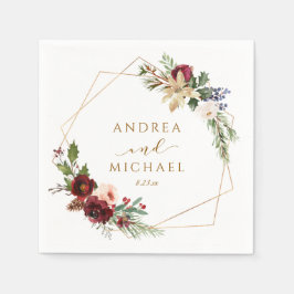 クリスマス結婚の冬の赤いリース水の色 スタンダードカクテルナプキン