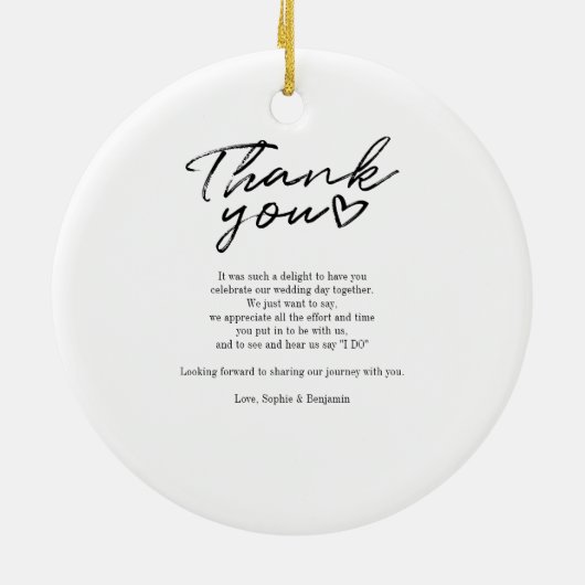 クリスマス結婚の手書写真ありがとう セラミックオーナメント (裏面)