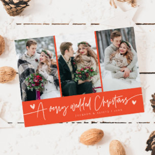 クリスマス結婚の新婚の写真の赤 シーズンカード