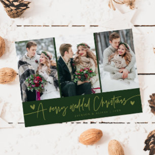 クリスマス結婚の新婚の写真グリーン シーズンカード
