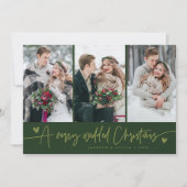 クリスマス結婚の新婚の写真グリーン シーズンカード (正面)