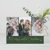 クリスマス結婚の新婚の写真グリーン シーズンカード (スタンド正面)
