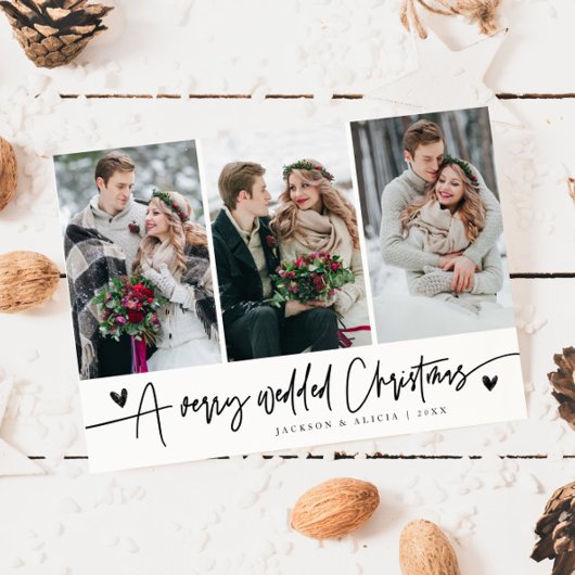 クリスマス結婚の新婚の写真白 シーズンカード