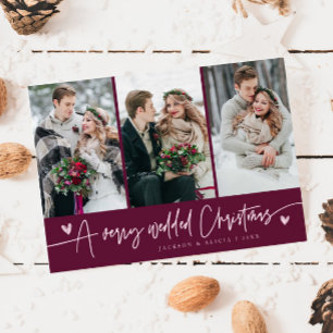 クリスマス結婚の新婚フォトクランベリー シーズンカード