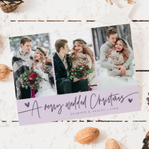 クリスマス結婚の新婚フォトパープル シーズンカード