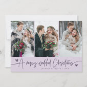 クリスマス結婚の新婚フォトパープル シーズンカード (正面)