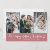クリスマス結婚の新婚フォトピンク シーズンカード (正面)