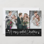 クリスマス結婚の新婚フォトブラック シーズンカード (正面)
