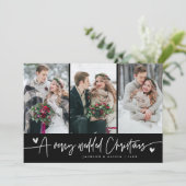 クリスマス結婚の新婚フォトブラック シーズンカード (スタンド正面)