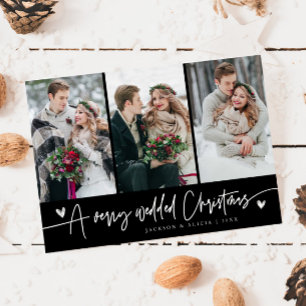 クリスマス結婚の新婚フォトブラック シーズンカード