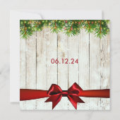 クリスマス結婚の木、ライト、赤リボン 招待状 (裏面)