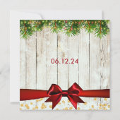 クリスマス結婚の木、ライト、赤リボン 招待状 (裏面)
