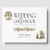 クリスマス結婚の柊の鐘と蝋燭 ゲストブック (正面)