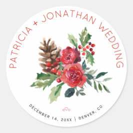 クリスマス結婚の水彩フローラと果実 ラウンドシール