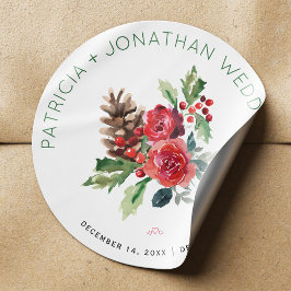 クリスマス結婚の水彩フローラと果実 ラウンドシール