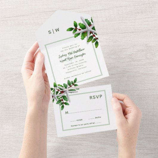 クリスマス結婚の海の星が一斉に輝く オールインワン招待状 (貼ってはがせる)