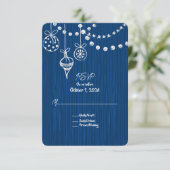 クリスマス結婚の白いチョークのデザインが青 出欠カード (スタンド正面)