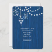 クリスマス結婚の白いチョークのデザインが青 招待状 (裏面)