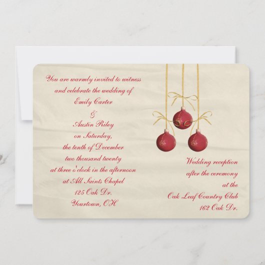 クリスマス結婚の祝日で聖書に指輪が付いている 招待状 (裏面)