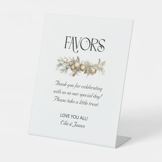 クリスマス結婚の金ゴールドガーランドの好意テーブルのサイン 台座サイン (正面)