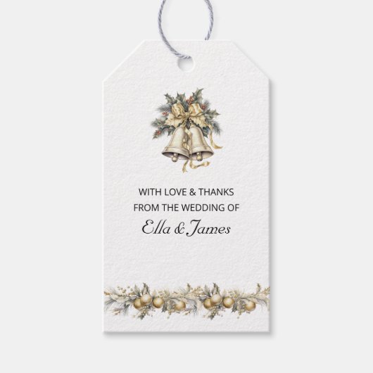 クリスマス結婚の鐘とホリーの好意 ギフトタグ (正面)