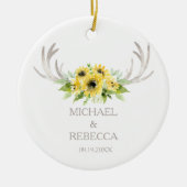 クリスマス結婚オーナメントフォトサンフラワー〔雄ジカの〕枝角 セラミックオーナメント (正面)